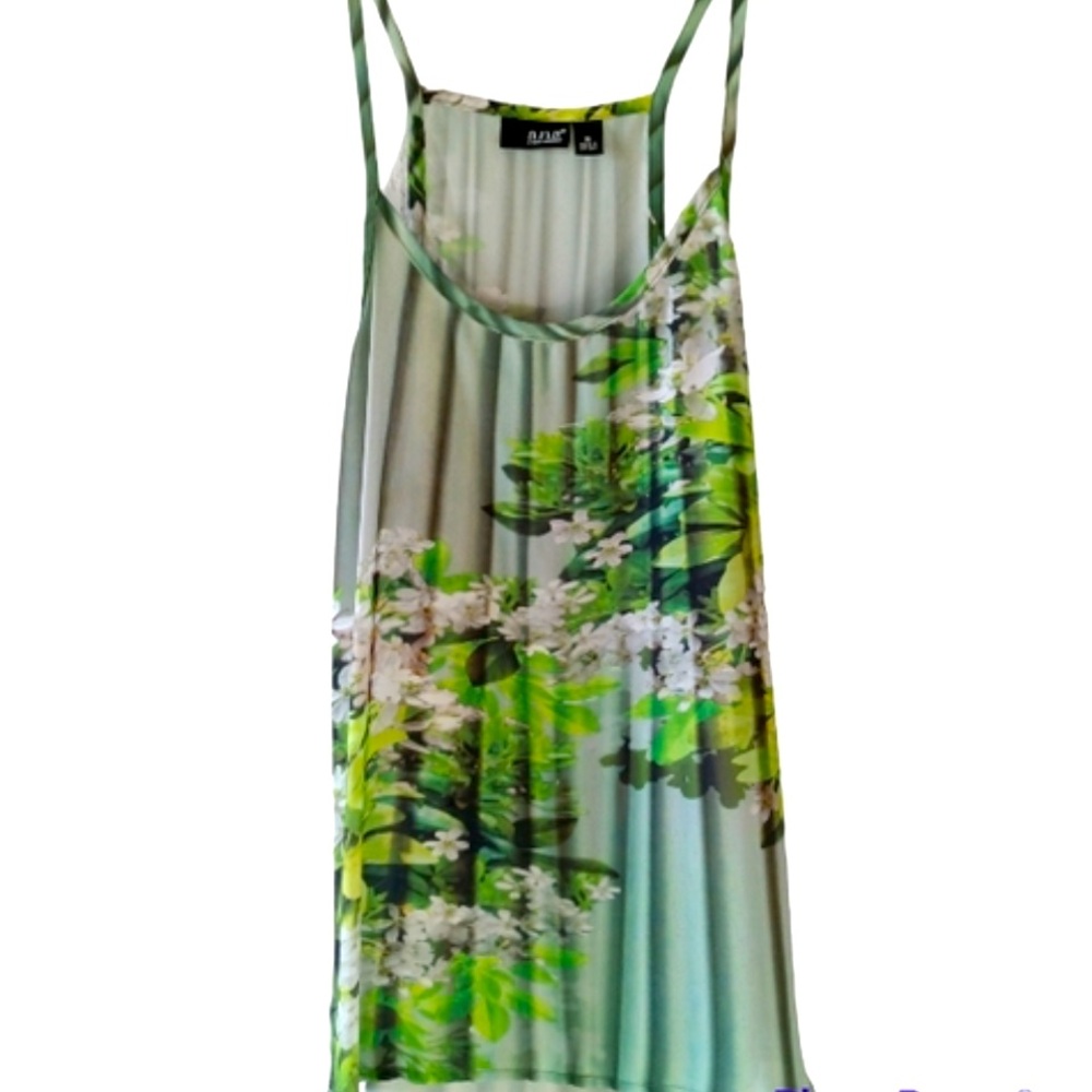 a.n.a A New Approach Green & White Floral Chiffon Blouse Tank Top Size 1X New